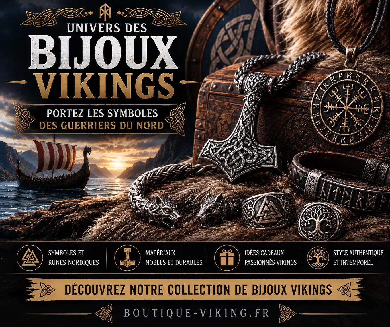 Bijoux vikings avec pendentif Mjölnir, bracelets et bagues nordiques à Lieuron