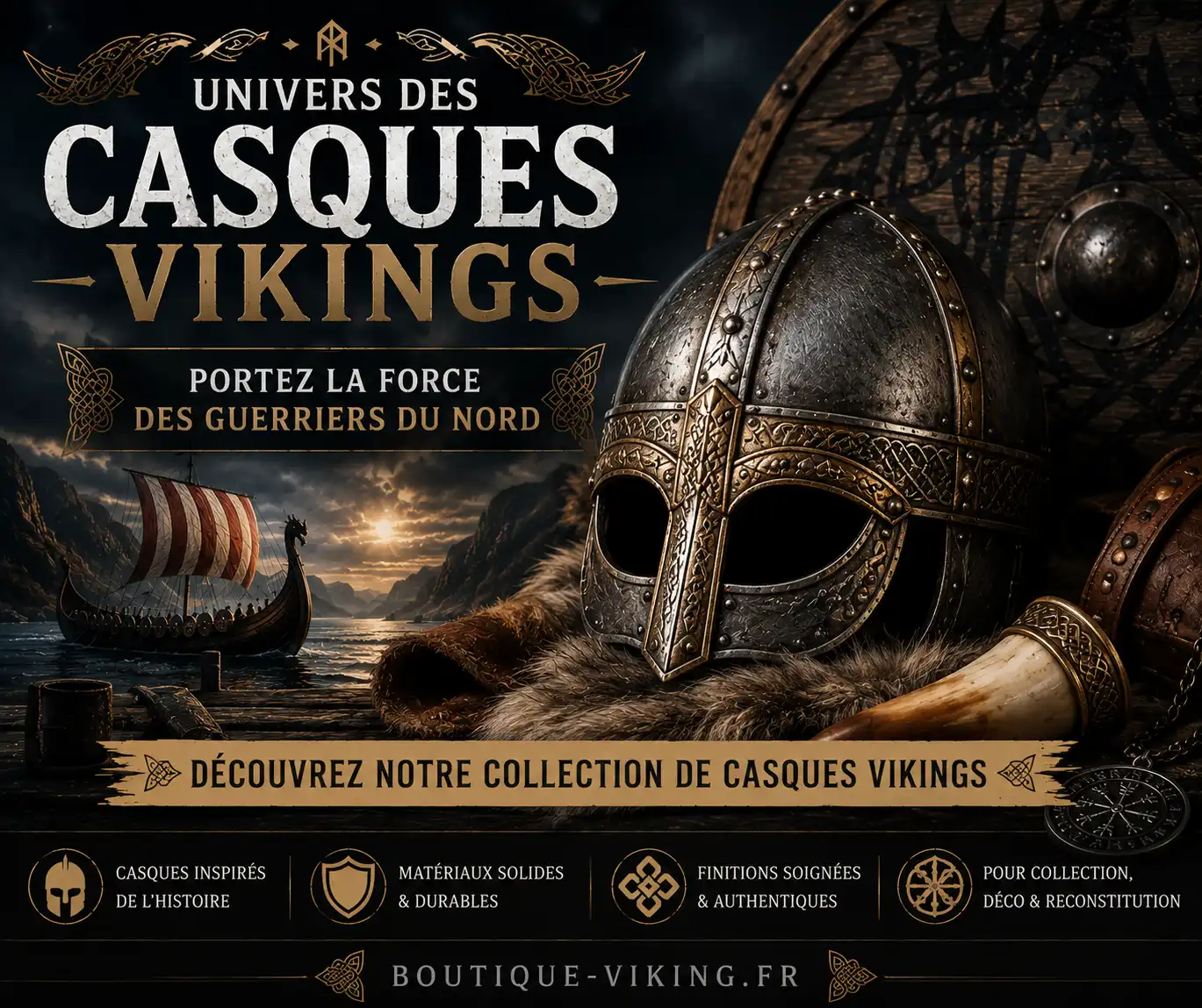 Casque viking à nasal en métal gravé avec bouclier à Lieuron