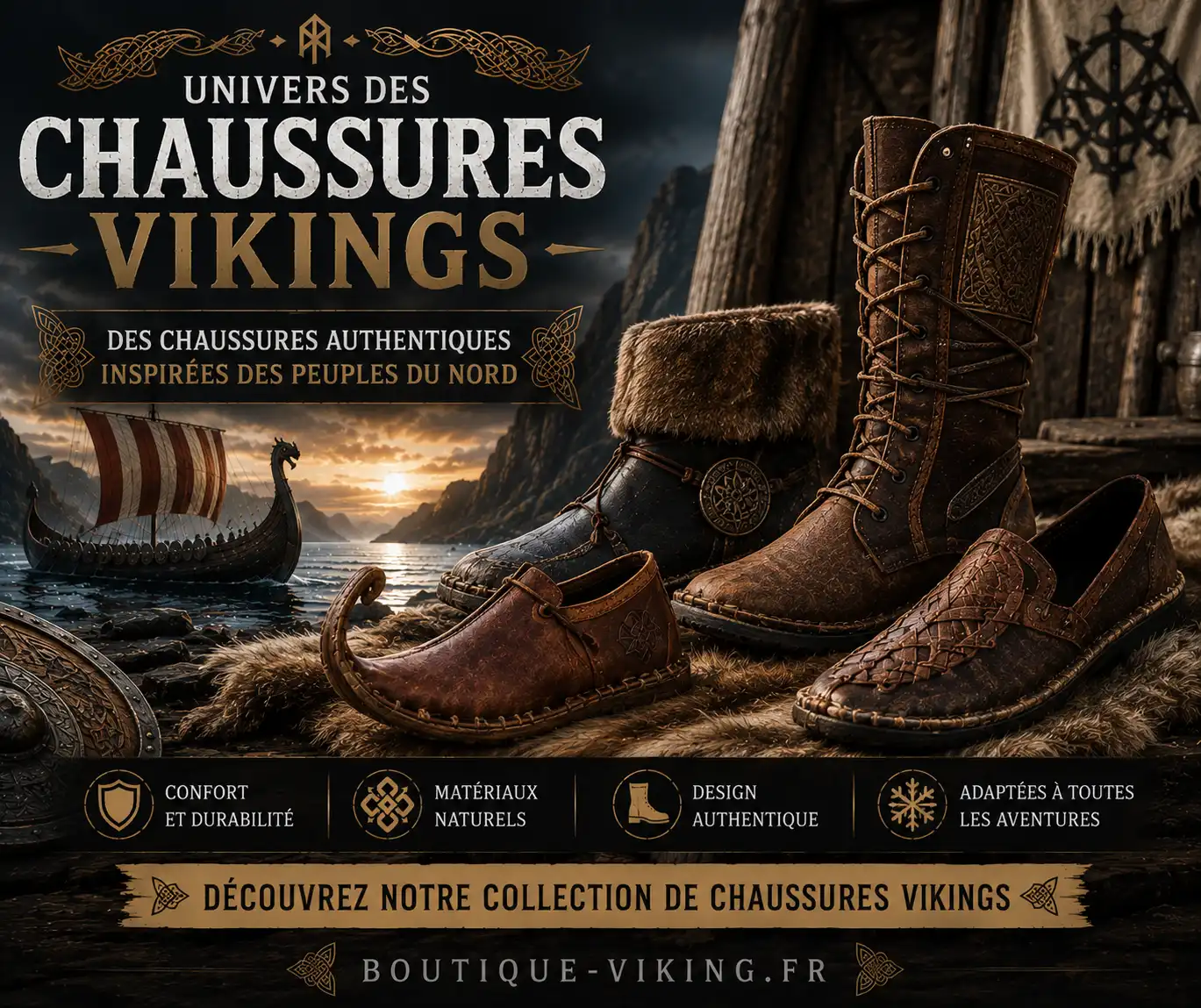 Chaussures et bottines vikings en cuir à Lieuron