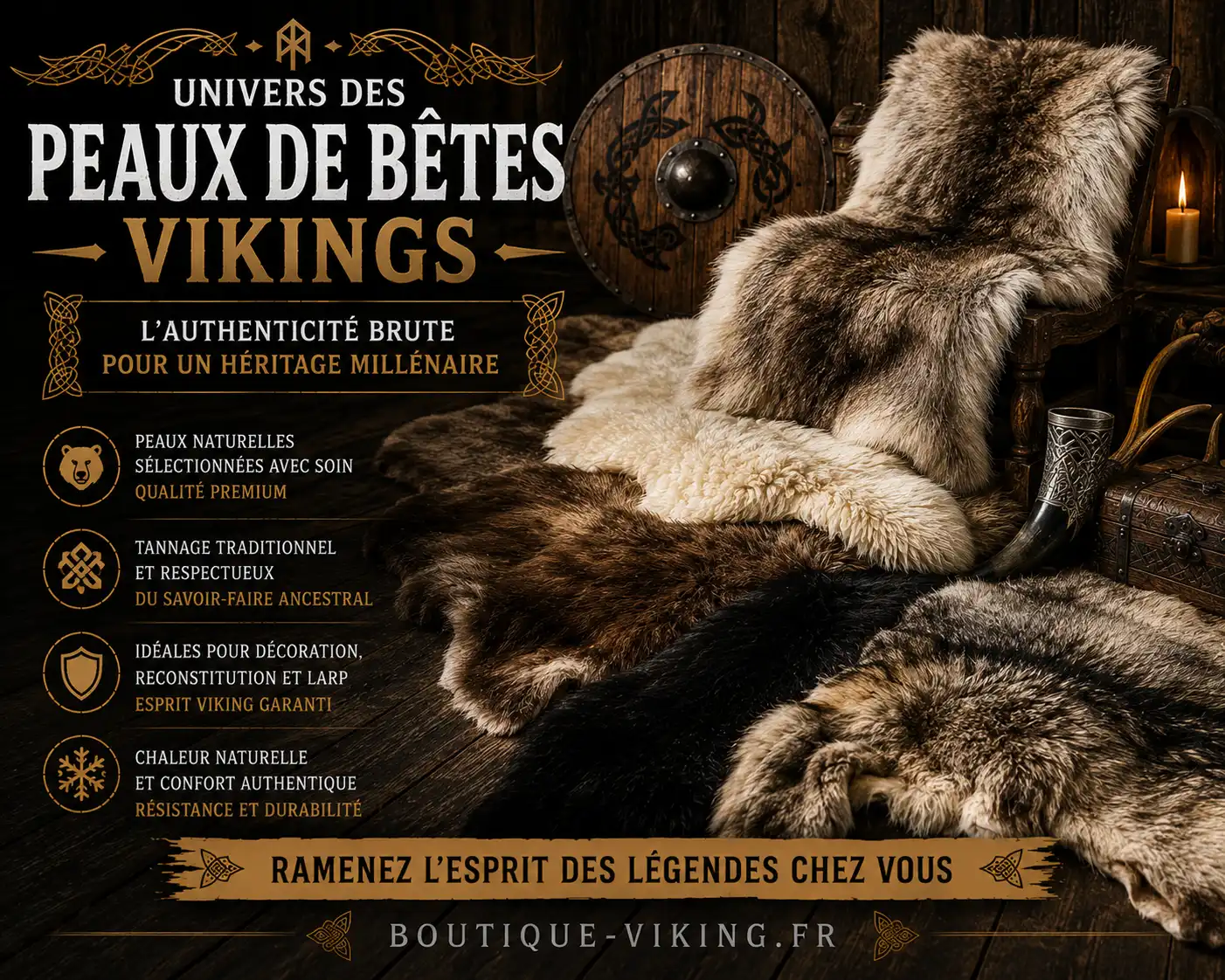 Peaux de bêtes et fourrures dans un décor d’inspiration viking à Lieuron